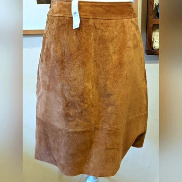 NWT Loft Leather midi Skirt with pockets Boho camel color size 2 - Picture 8 of 13